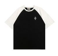 T-shirt à manches courtes unisexe personnalisé avec logo, style hip-hop, sérigraphie, épaules tombantes, col rond, empiècements raglan, coton élasthanne, coupe classique
