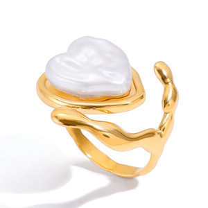 Anillo de Perlas en Forma de Corazón con Engaste de Bisel Chapado en Oro, Joyería para Uso Diario de Mujer - Product Image 5