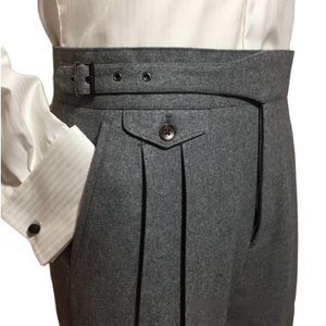 Pantalon en Laine Peignée Teinte en Pièce pour Homme, Coupe Droite Décontractée, Taille Mi-Haute, Plissé sur le Devant, Style Anglais, Vente en Gros - Product Image 1