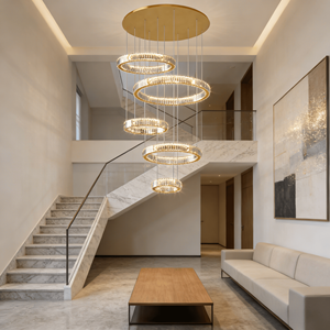 <span class=keywords><strong>Lampadario</strong></span> a Sospensione in Cristallo a 5 Anelli 160W con Certificazione SAA, Moderno per <span class=keywords><strong>Soggiorno</strong></span> e Hotel, 3 Colori Intercambiabili - Product Image 3