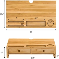 Support de moniteur en bambou avec étagère organisateur de bureau à tiroir pour support d'ordinateur portable