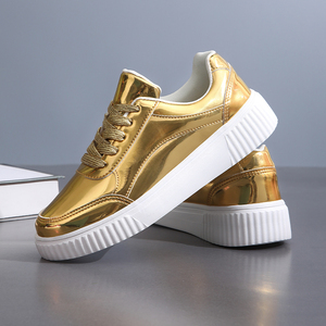 Calzado Casual de Plataforma de Piel Sintética Dorada para Mujer, Talla Grande, para Patinar, Caminar, Zapatos Deportivos - Product Image 1