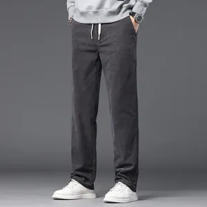 Pantaloni maschili classici in velluto a coste dritti kaki <span class=keywords><strong>grigio</strong></span> nero larghi alla moda pantaloni elasticizzati morbidi abbigliamento Casual da uomo - Product Image 1