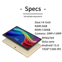 Tablet PC de 14 Pulgadas para Niños con Android 13.0, Cámara Dual, 6GB de RAM, 128GB de Almacenamiento, Procesador MTK6769, Batería de 7000mAh para Negocios