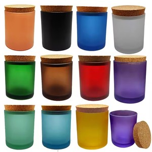 Portavelas único <span class=keywords><strong>de</strong></span> vidrio esmerilado pintado en colores pastel con tapa <span class=keywords><strong>de</strong></span> bambú rústica, para fines <span class=keywords><strong>de</strong></span> decoración <span class=keywords><strong>de</strong></span> interiores. - Product Image 4