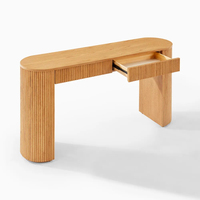 Console d'entrée autoportante en chêne rainuré en forme de U, design à extrémités arrondies, tiroir frontal, bois naturel, pour la maison de rêve