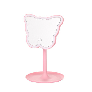 Smart Butterfly Shape Led Vanity <b>Mirror</b> With Light Aluminum Frame Plastic Base <b>Tabletop</b> Home Use Modern Design 1x Magnification - Product Image 1