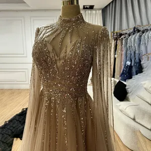 Serena collina arabica turchese una linea di perline abiti da sera Dubai con maniche a mantello abiti per 2024 per feste LA72199 su misura - Product Image 4