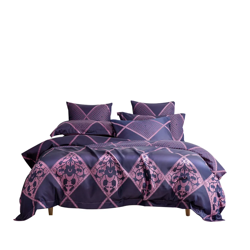 Purple Luxury Silky Satin Jacquard Duvet Cover Bedding Set with Zipper Closure Pillowcase 100% polyester