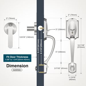 Poignée de porte d'entrée Calzibeno en nickel satiné, design traditionnel, installation facile, levier de passage ambidextre - Product Image 5