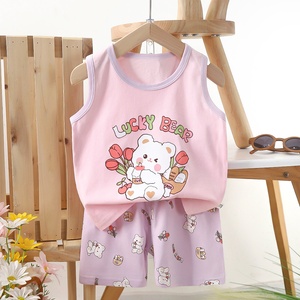 Ensemble Gilet en Coton pour Enfants Filles et Garçons, <span class=keywords><strong>Tenue</strong></span> d'Été Style Coréen 2025, Ensemble Deux Pièces à Motif Lettres Dessin Animé, Tissu Doux - Product Image 3