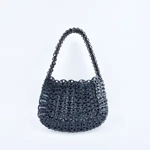 Customized Black Bead Handwoven Design Ladies Party Bag Top-Handle Purses And Handbags Beaded Bag