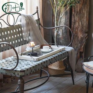 American Retro Double <b>Bench</b> Vintage Distressed Wood Handmade Living Room Lounge Chair Cafe Decor Wedding Prop - Product Image 3