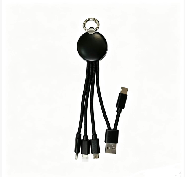OEM Custom Logo Black Type C Keychain Charging Cable 3 in 1 4 in 1 Usb Cable  Portable USB Cord for Android Phone Business Gift