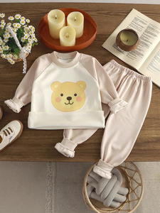 Ensemble de sous-vêtements thermiques pour enfants, doublé de velours, garçons et filles, vêtements chauds pour bébé, automne, hiver, dinosaure, vêtement teint en pièce, imprimé - Product Image 4
