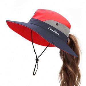 หมวกกันแดดปีกกว้างสำหรับฤดูร้อน ป้องกันรังสียูวี พับได้ เหมาะสำหรับเดินทาง ท่องเที่ยวชายหาด ตกปลา เดินป่า มีช่องสำหรับรวบผมหางม้า - Product Image 6