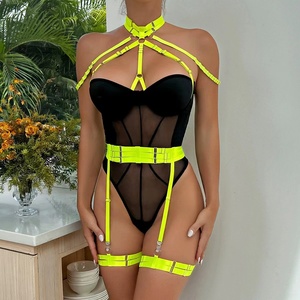 Lingerie sexy pour femme, body en maille froncée, bandage, couleur contrastée, transparent, shapewear, body sculptant une pièce, polyester, CE - Product Image 6