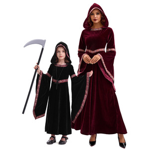 Halloween Medieval Style Dress Adult Women Stage Performance <b>Costume</b> Long Sleeve Hooded 80% Polyester Velvet Party Events - Product Image 2