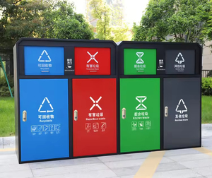 Poubelle sanitaire à 4 compartiments de type chariot en acier inoxydable pour le recyclage en extérieur, dans les parcs publics et les rues - Product Image 5