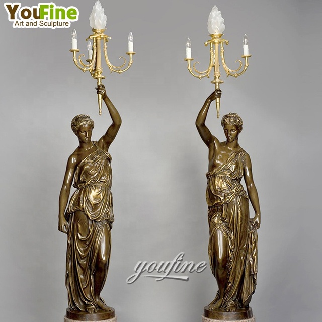 Custom High Quality Sexy Women Bronze Lady Statue Lamp