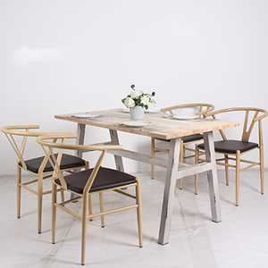 Çelik çerçeve masif ahşap masa üstü yemek odası Cafe masaları ve sandalyeler - Product Image 3