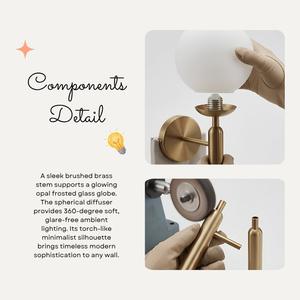 Nouvelle conception de applique murale Elowyn en laiton brossé avec globe en verre opale givré, lampe de chambre à coucher - Product Image 3