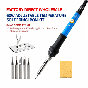 60W Adjustable Temp <b>Soldering</b> Iron <b>Kit</b> Blue US Plug Welding Tool 5 Tips - Product Image 3