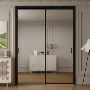 Puertas correderas de riel colgante retro de aluminio negro extremadamente estrecho personalizado cocina balcón estudio puertas correderas de vidrio - Product Image 4