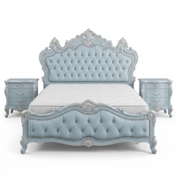 Rokoko-Bettset 3-teilig Creme-Gold Vergoldeter Massivholz-Bettrahmen mit 2 Nachttischen Queen King Cal King für Hotel-Schlafzimmer