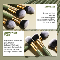 Kit kuas rias hijau mode 16 buah OEM kuas Label pribadi Set kuas rias Eyeshadow wajah kosmetik