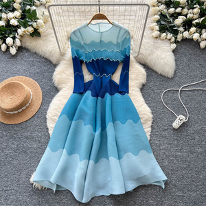 Robe décontractée plissée pour <span class=keywords><strong>femme</strong></span>, nouvelle collection automne, dégradé de couleurs - Product Image 6