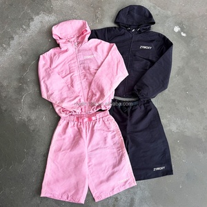 Custom Sport Windproof <b>Zip</b> <b>up</b> <b>Jacket</b> and Shorts Set Lightweight Streetwear Men Nylon Tracksuit Plain Windbreaker Shorts Sets - Product Image 1