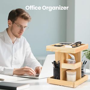 Solid Wood Rotating 3 Layer <b>Desktop</b> Storage Rack For Cosmetics Watches Shavers Bathroom Organizer Natural Color - Product Image 4