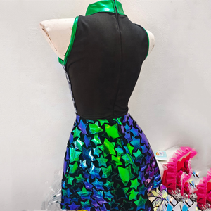 Robe courte sans manches pour femmes, chanteur, danseuse, Bar, boîte de nuit, scène, miroir Laser vert, paillettes, robe, Costume de spectacle, de bal d'anniversaire - Product Image 3