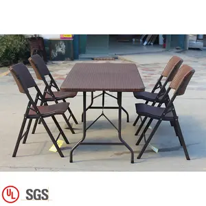 HDPE Rattan Plastic Conference Chairs And Tables Set Brown Plastic Folding Table For Meetings