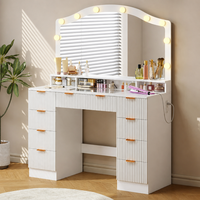 Coiffeuse avec miroir LED à arche pour chambre principale élégante, avec tiroirs de rangement