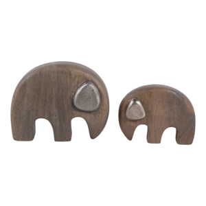 Figura de elefante de madera con orejas de metal para decoración de estanterías en el hogar u oficina - Product Image 1