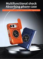 Coque arrière multifonctionnelle avec fenêtre coulissante pour appareil photo pour iPhone Duo, étui de téléphone antichoc avec support anneau pour modèle Android