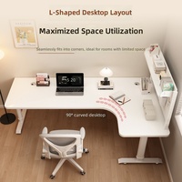 Bureau d'angle électrique réglable en hauteur en forme de L |   Bureau à domicile avec étagère et rangement