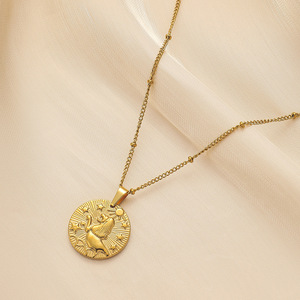Collier <span class=keywords><strong>Horoscope</strong></span> Plaqué Or 18K Vintage <span class=keywords><strong>2023</strong></span>, Chaîne à Maillons en Acier Inoxydable Anti-Décoloration avec Pendentif Signe Astrologique, Bijoux Religieux Chrétiens - Product Image 4