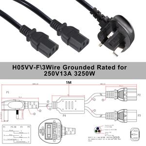 <span class=keywords><strong>3</strong></span>.<span class=keywords><strong>3</strong></span> FT nero 3pin BS <span class=keywords><strong>3</strong></span> poli spina a muro Ac a <span class=keywords><strong>2</strong></span> X IEC C13 presa di prolunga splitter sostituzione esterna per Tv - Product Image 5