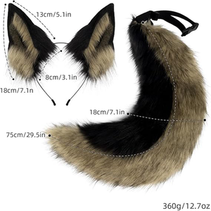 Bandeau en fausse fourrure avec oreilles de loup, queue de chien en fourrure, ensemble de costume animal, cosplay pour accessoires de fête d'Halloween, décoration de queue réaliste - Product Image 4