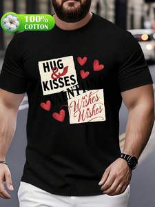 Camiseta de San Valentín para Hombre, Talla Grande, 100% Algodón, Suave y Transpirable, Diseño de Abrazo y Beso con Corazón, Cuello Redondo, Manga Corta, Jersey Estampado Informal - Product Image 3