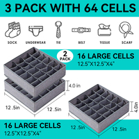 Lot de 3 séparateurs d'organisateur de chaussettes et de sous-vêtements 24 cellules en tissu pliable Organisateurs de placard et boîtes de rangement pour le stockage