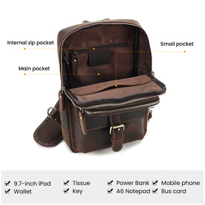 Joyir Bolso de pecho de cuero genuino para hombre, bolso cruzado informal de gran capacidad para viajes de ocio - Product Image 4