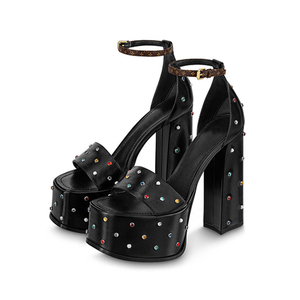 Tùy Chỉnh Phụ Nữ Dày Nền Tảng Gót Vuông Mở <span class=keywords><strong>Toe</strong></span> Cao <span class=keywords><strong>Chunky</strong></span> Gót Dép Đầy Màu Sắc Kim Cương Mùa Hè Màu Đen Nữ Giày - Product Image 2