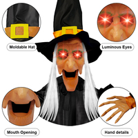 Accessoire de sorcière jaune lumineux à commande vocale avec bouche mobile et son d'effroi pour maison hantée, fête costumée, vente en gros