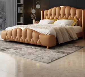 Letto Matrimoniale di Lusso Moderno in Pelle con Testiera Imbottita, Mobili per Camera da Letto di Alta Qualità - Product Image 4