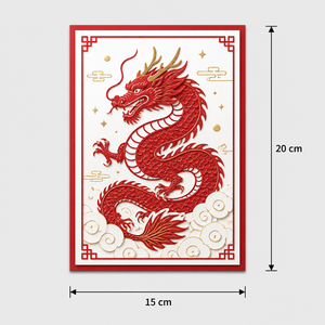 Carte de vœux artisanale en papier découpé au laser, design original ZS-PC0269, dragon chinois 3D pop-up, nuage de dragon rouge - Product Image 3