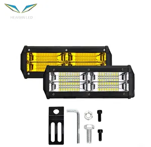 Lampu Baris Ganda 12V 24V 9 Inci, Lampu LED Putih Kuning, Bilah Lampu Kerja 144W, Kombo Banjir Spot untuk Mobil Truk 4X4, ATV